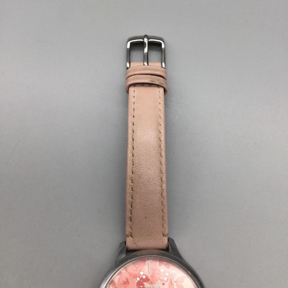 Timex Bloom Womens Analog Watch 36mm Pink Floral Dial Leather Strap New Battery
